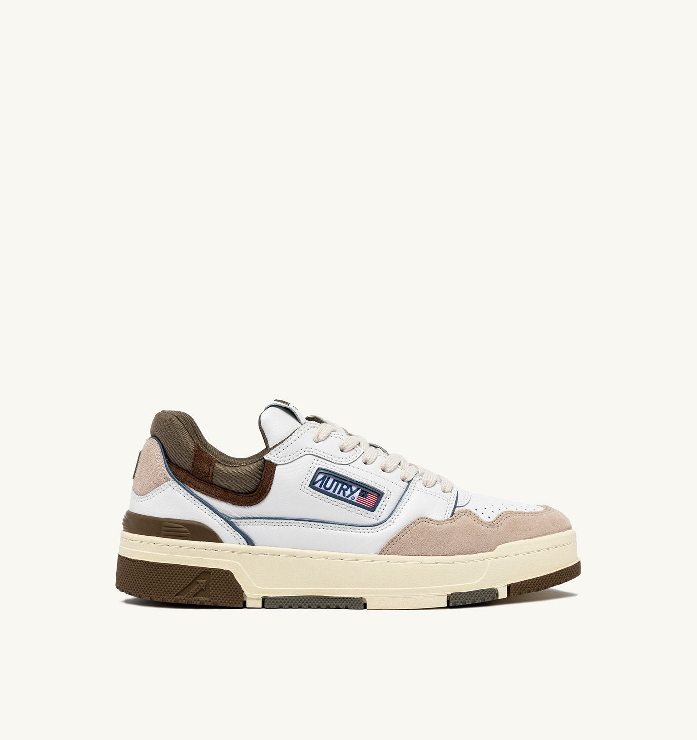 SNEAKERS CLC LOW IN PELLE E SUEDE COLORE BIANCO E COVERT GREEN