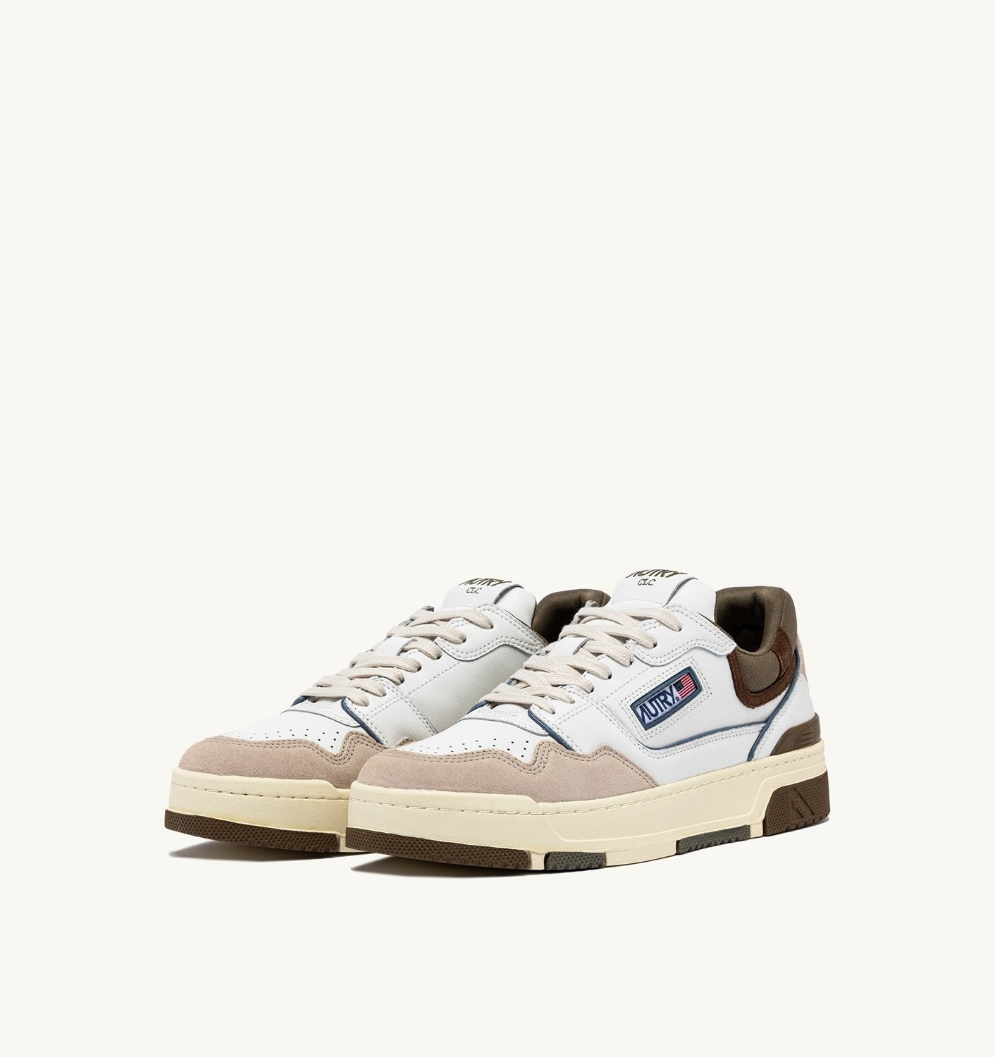 SNEAKERS CLC LOW IN PELLE E SUEDE COLORE BIANCO E COVERT GREEN