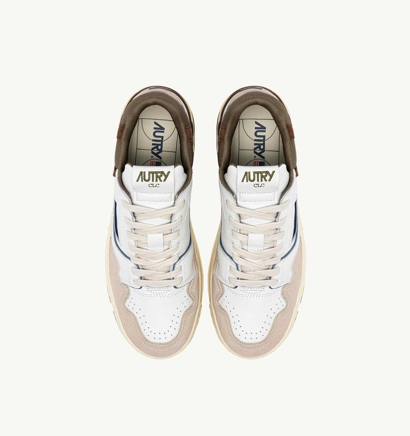 SNEAKERS CLC LOW IN PELLE E SUEDE COLORE BIANCO E COVERT GREEN