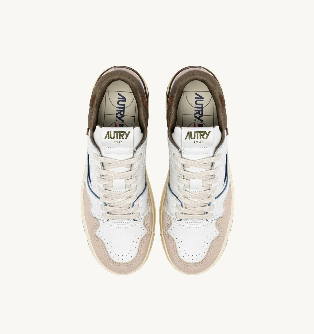 SNEAKERS CLC LOW IN PELLE E SUEDE COLORE BIANCO E COVERT GREEN