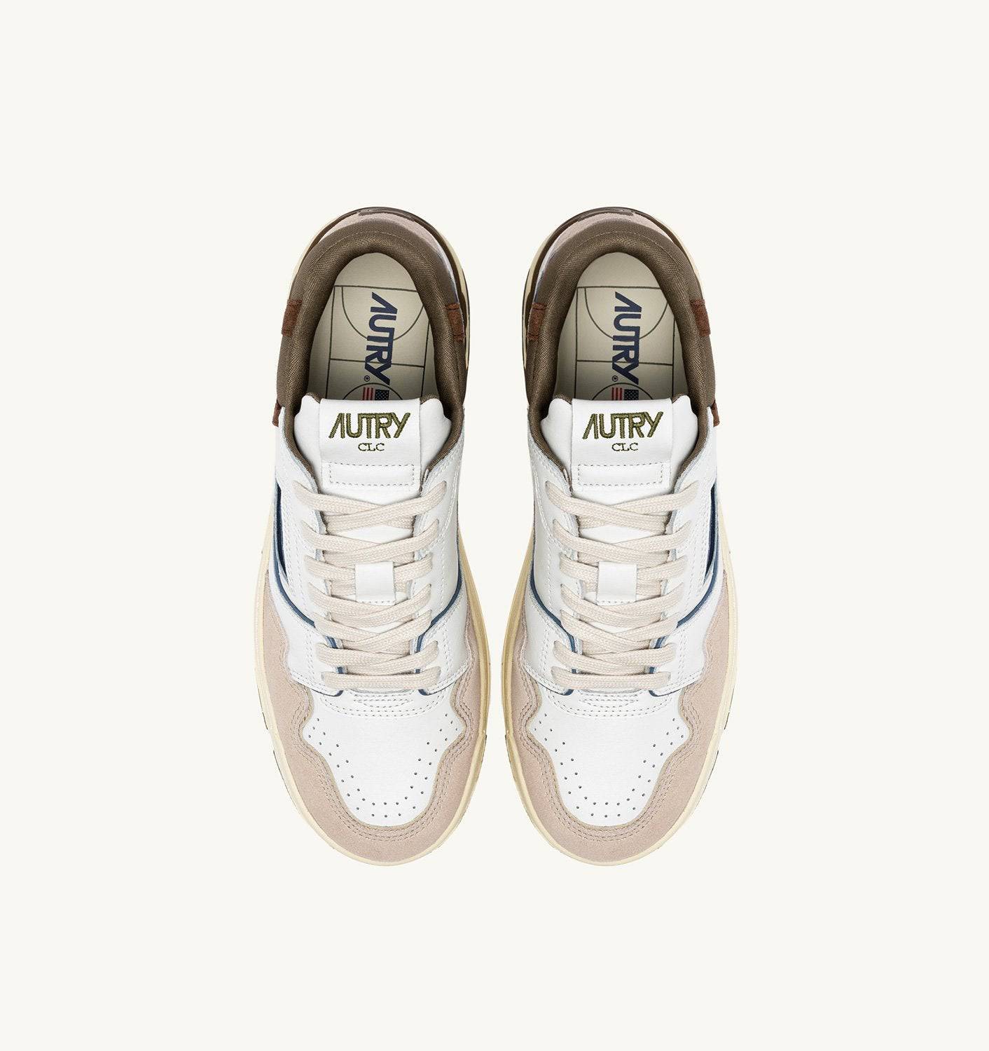 SNEAKERS CLC LOW IN PELLE E SUEDE COLORE BIANCO E COVERT GREEN