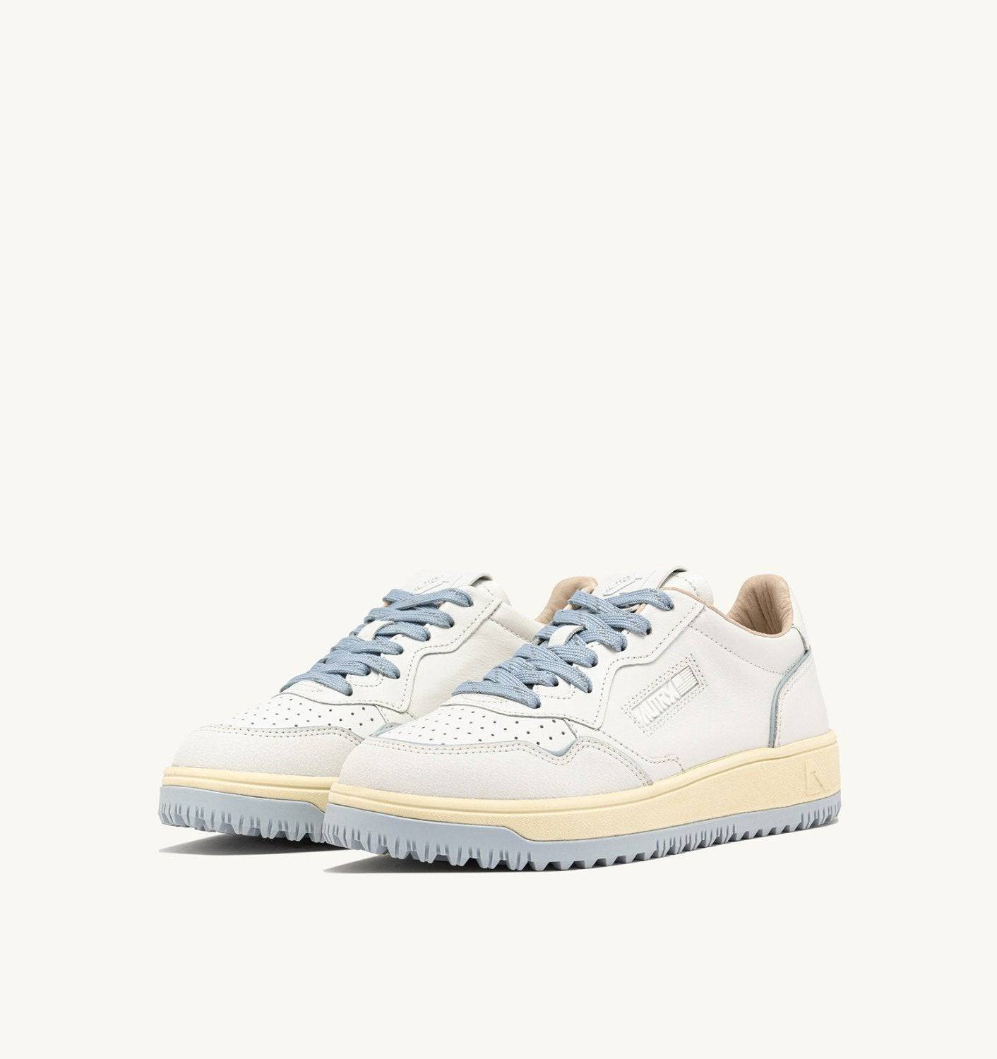 SNEAKERS GOLF LOW IN PELLE BIANCA E PEARL BLUE