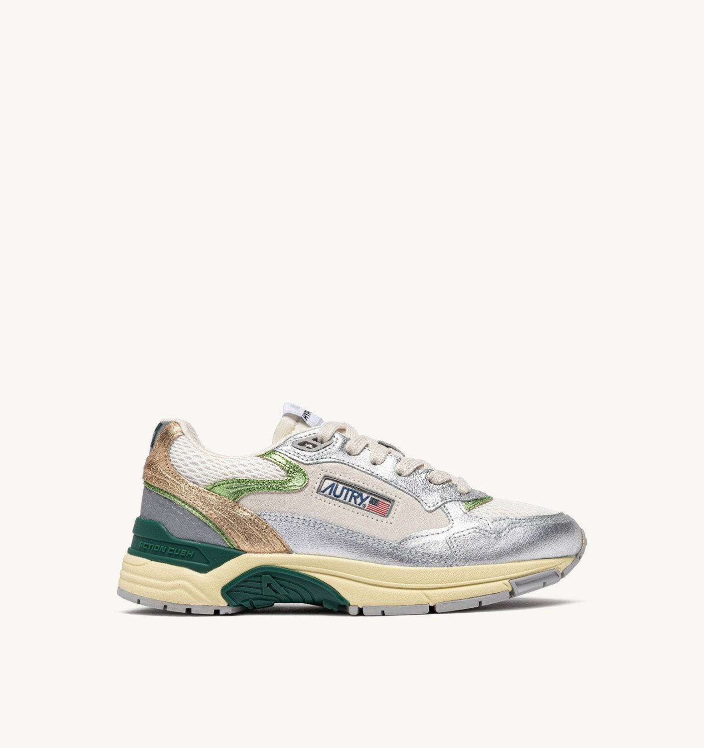 SNEAKERS HYPERWAY IN MESH E PELLE LAMINATA ARGENTO E MARSHMALLOW
