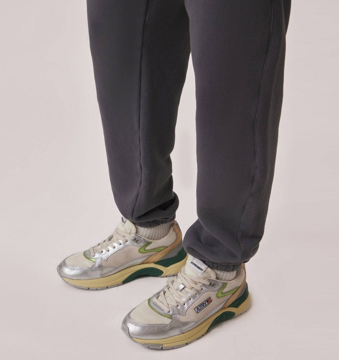 SNEAKERS HYPERWAY IN MESH E PELLE LAMINATA ARGENTO E MARSHMALLOW