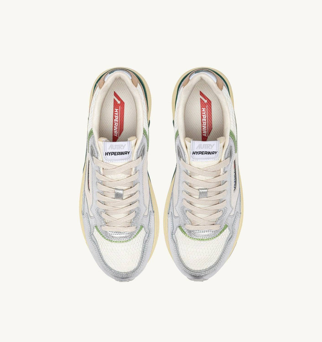 SNEAKERS HYPERWAY IN MESH E PELLE LAMINATA ARGENTO E MARSHMALLOW