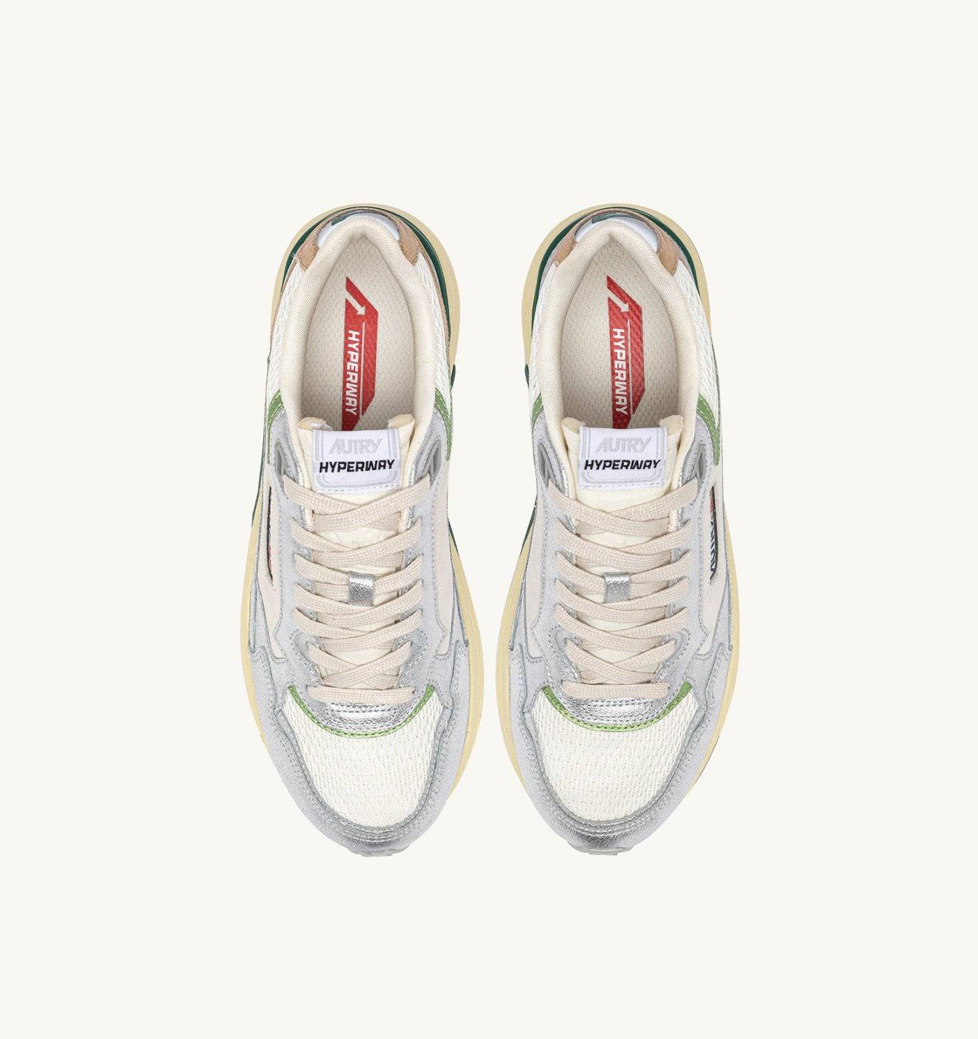 SNEAKERS HYPERWAY IN MESH E PELLE LAMINATA ARGENTO E MARSHMALLOW