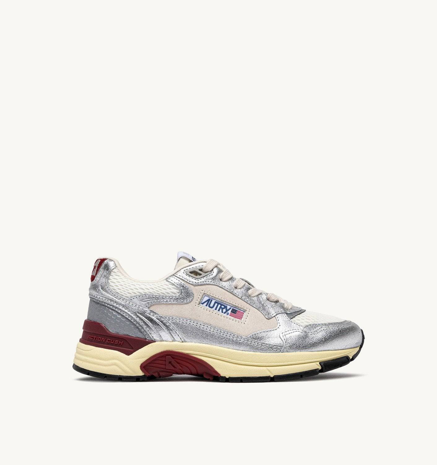 SNEAKERS HYPERWAY IN MESH E PELLE LAMINATA BIANCO E ARGENTO