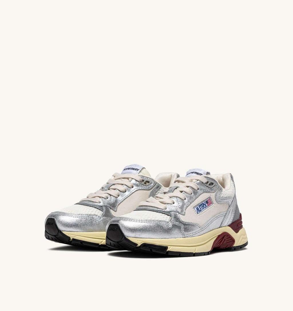 SNEAKERS HYPERWAY IN MESH E PELLE LAMINATA BIANCO E ARGENTO