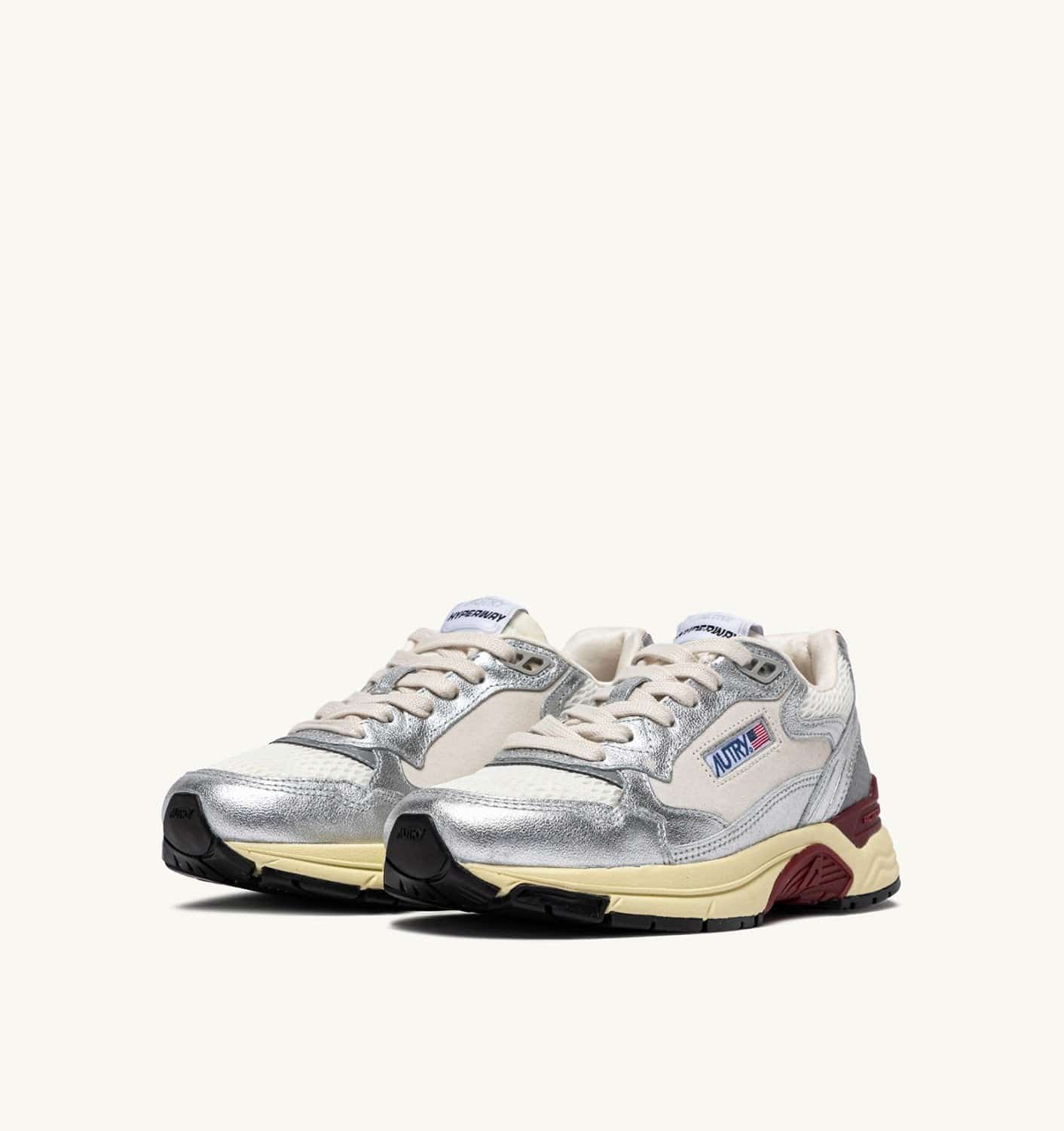 SNEAKERS HYPERWAY IN MESH E PELLE LAMINATA BIANCO E ARGENTO