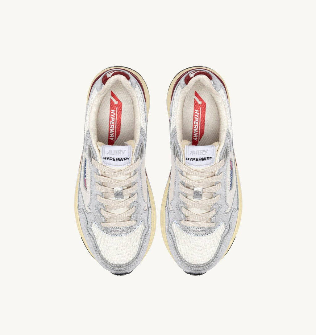 SNEAKERS HYPERWAY IN MESH E PELLE LAMINATA BIANCO E ARGENTO
