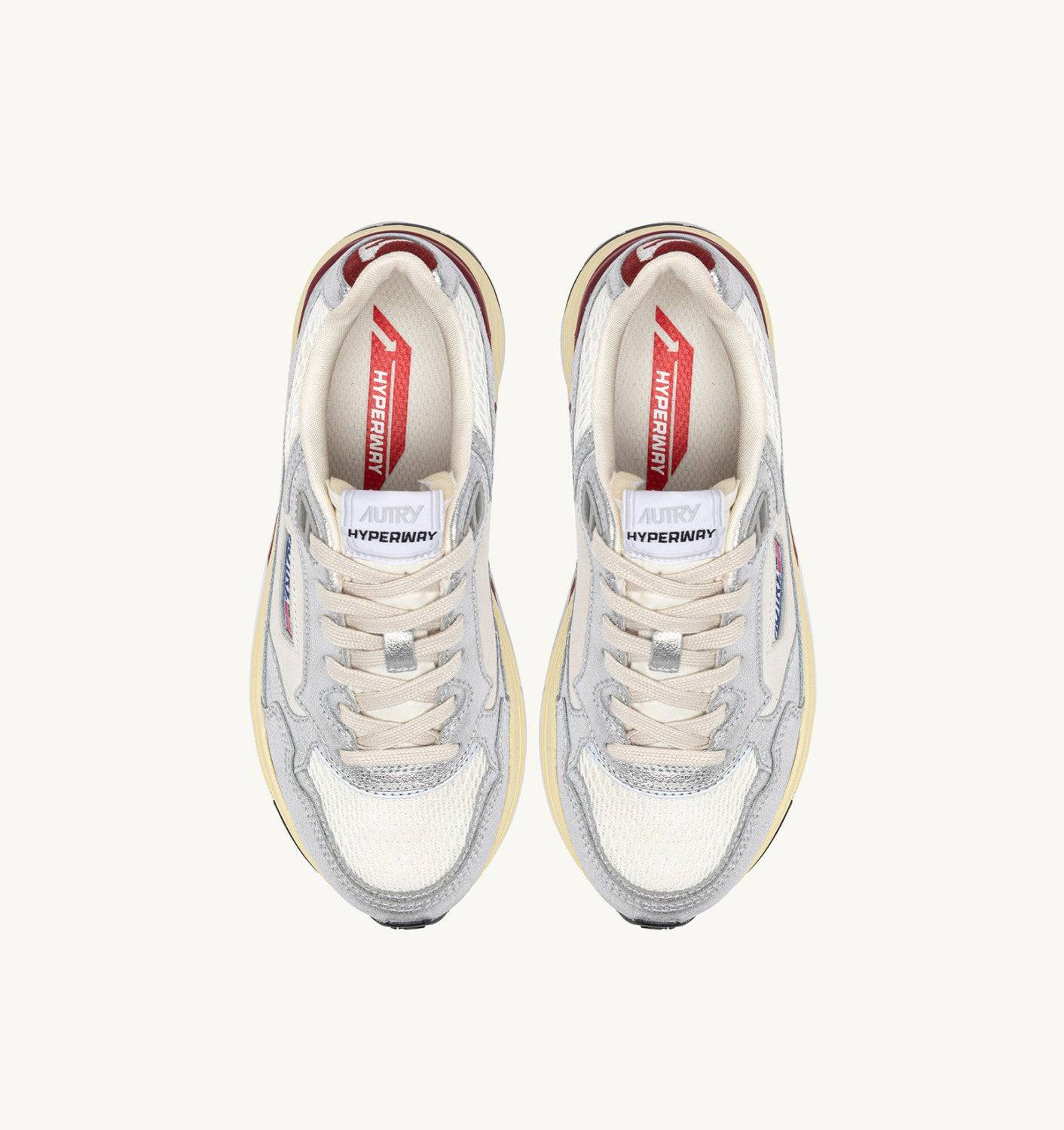 SNEAKERS HYPERWAY IN MESH E PELLE LAMINATA BIANCO E ARGENTO