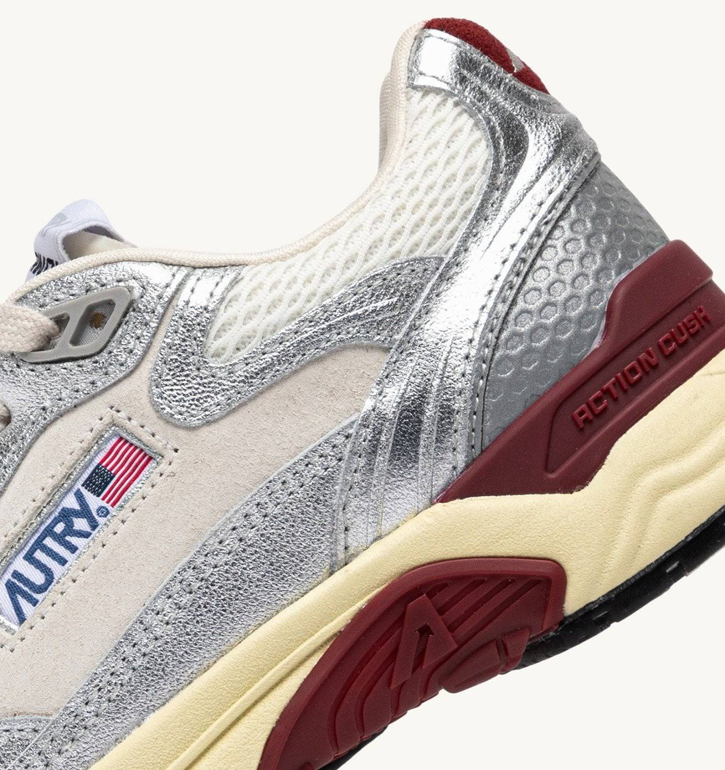 SNEAKERS HYPERWAY IN MESH E PELLE LAMINATA BIANCO E ARGENTO