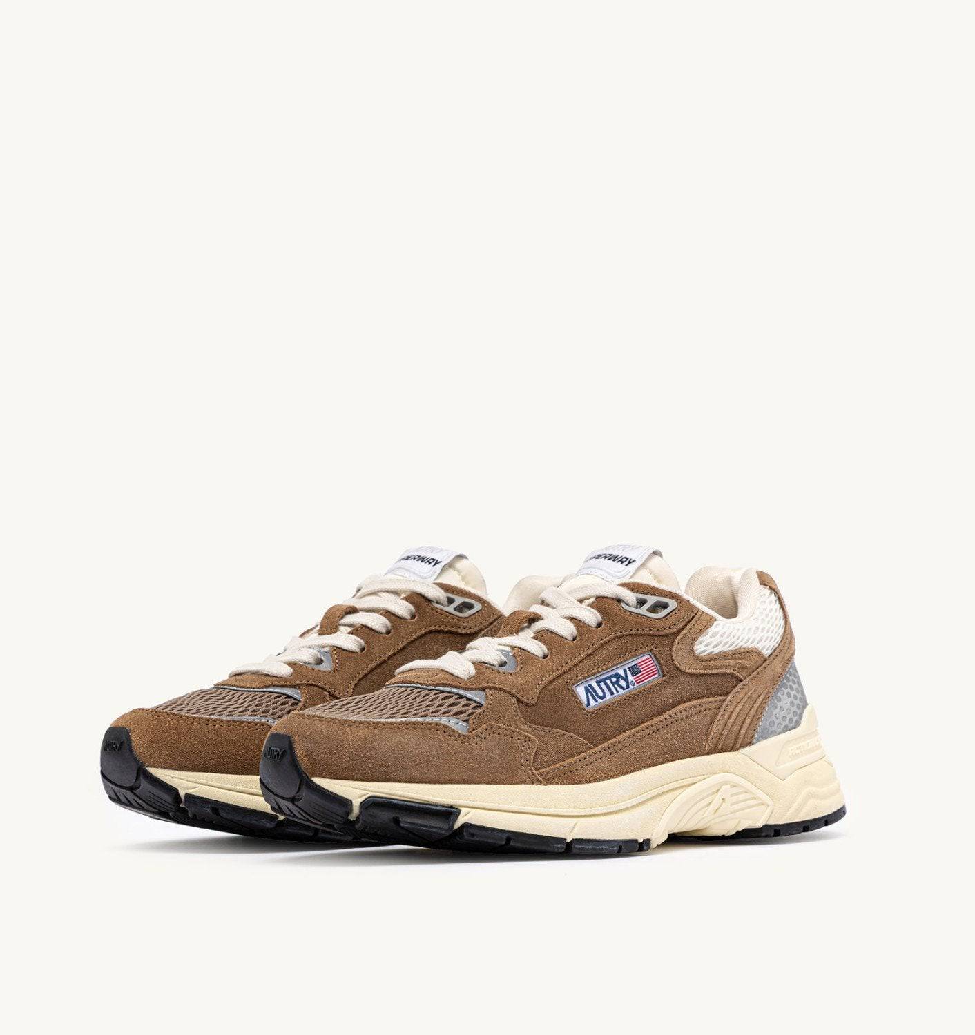 SNEAKERS HYPERWAY IN MESH E SUEDE CIGAR E ARGENTO