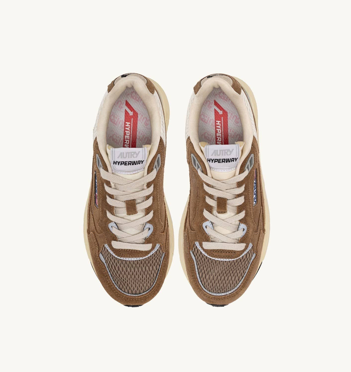 SNEAKERS HYPERWAY IN MESH E SUEDE CIGAR E ARGENTO