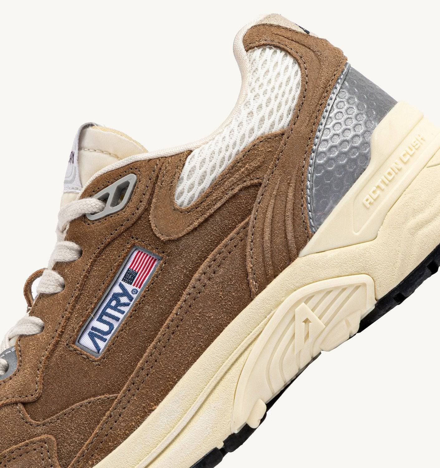 SNEAKERS HYPERWAY IN MESH E SUEDE CIGAR E ARGENTO