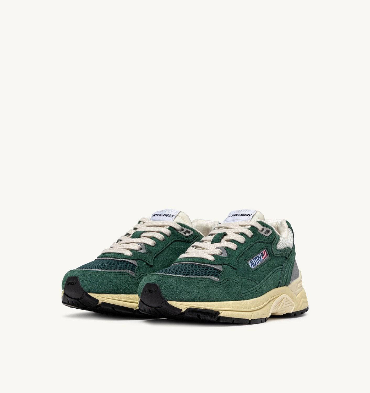SNEAKERS HYPERWAY IN MESH E SUEDE MALACHITE E ARGENTO