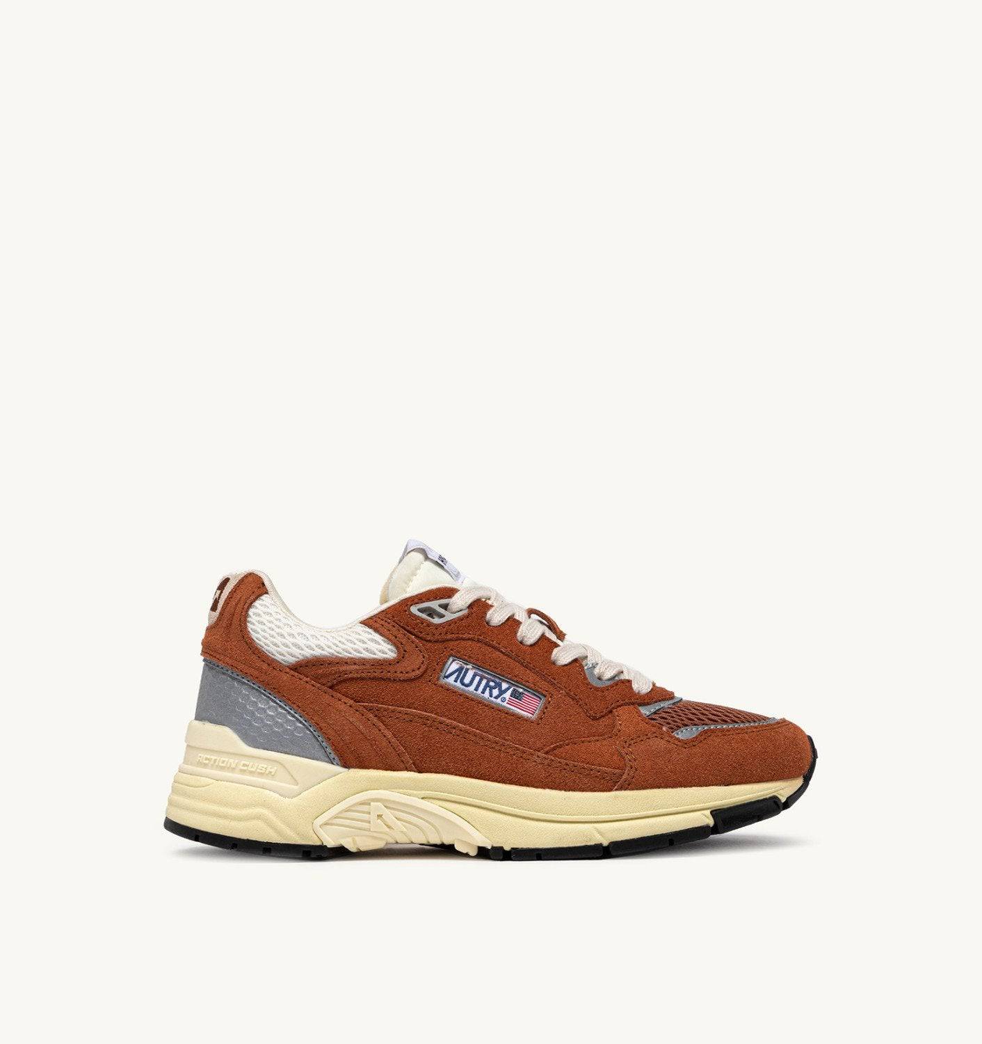 SNEAKERS HYPERWAY IN MESH E SUEDE MARRON E ARGENTO