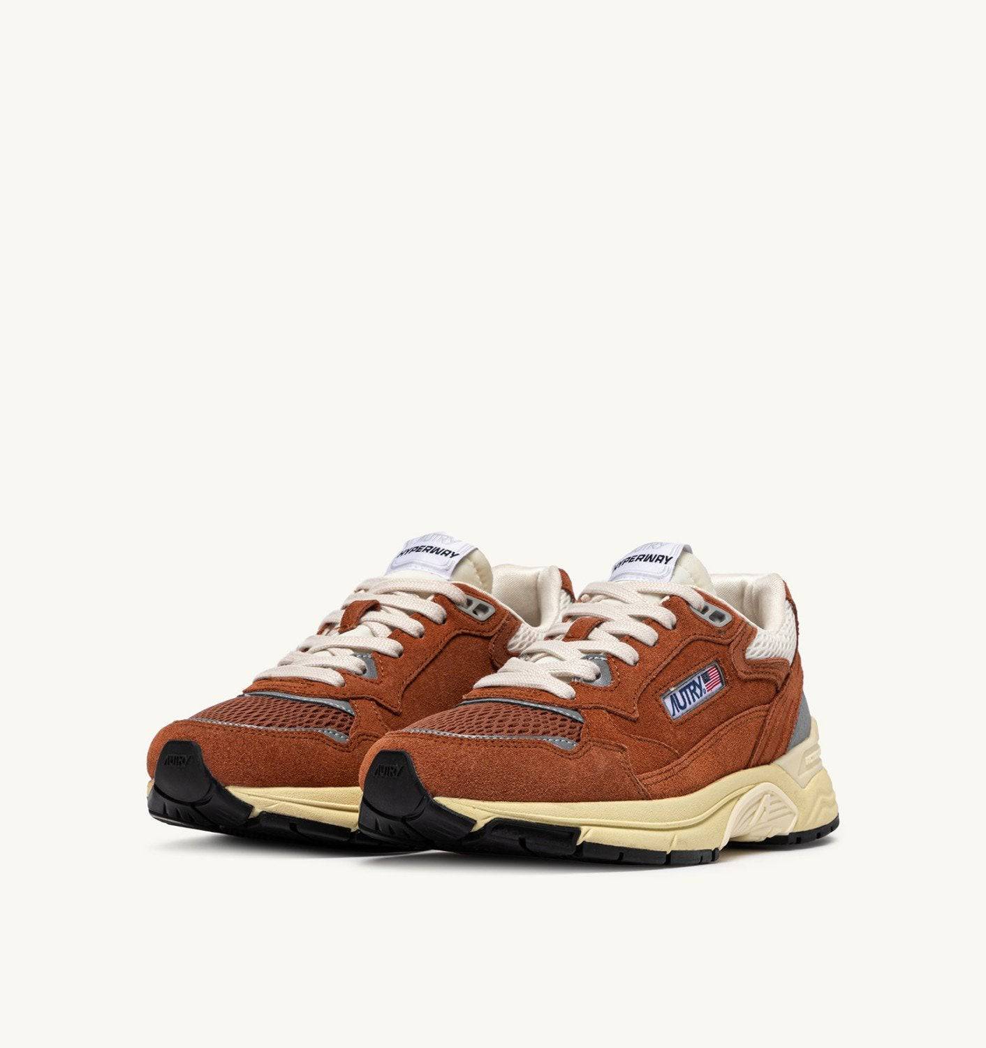 SNEAKERS HYPERWAY IN MESH E SUEDE MARRON E ARGENTO
