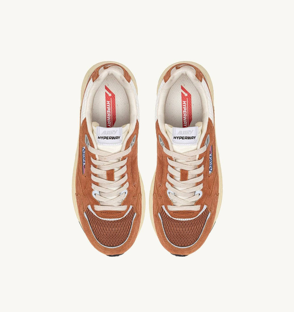 SNEAKERS HYPERWAY IN MESH E SUEDE MARRON E ARGENTO