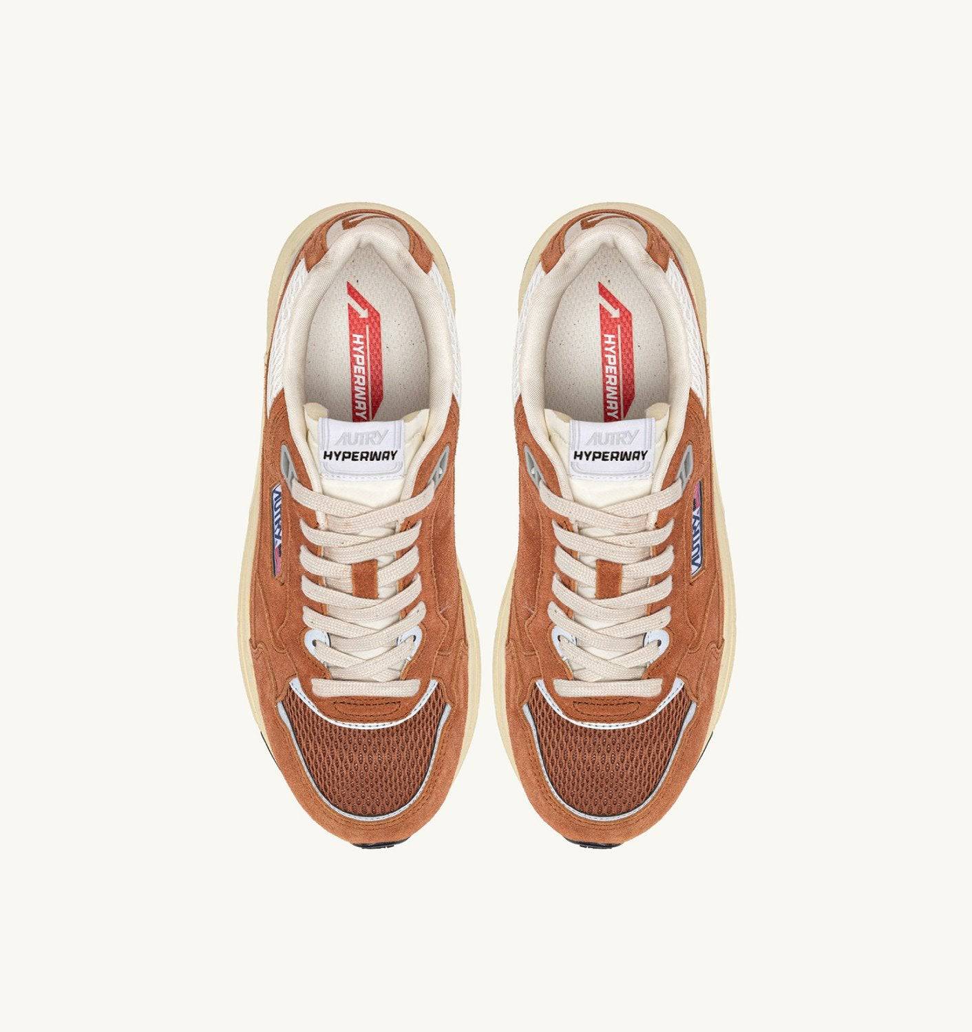 SNEAKERS HYPERWAY IN MESH E SUEDE MARRON E ARGENTO