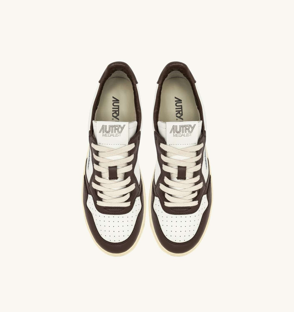 SNEAKERS MEDALIST LOW BICOLOR IN PELLE BIANCA E CHESTNUT
