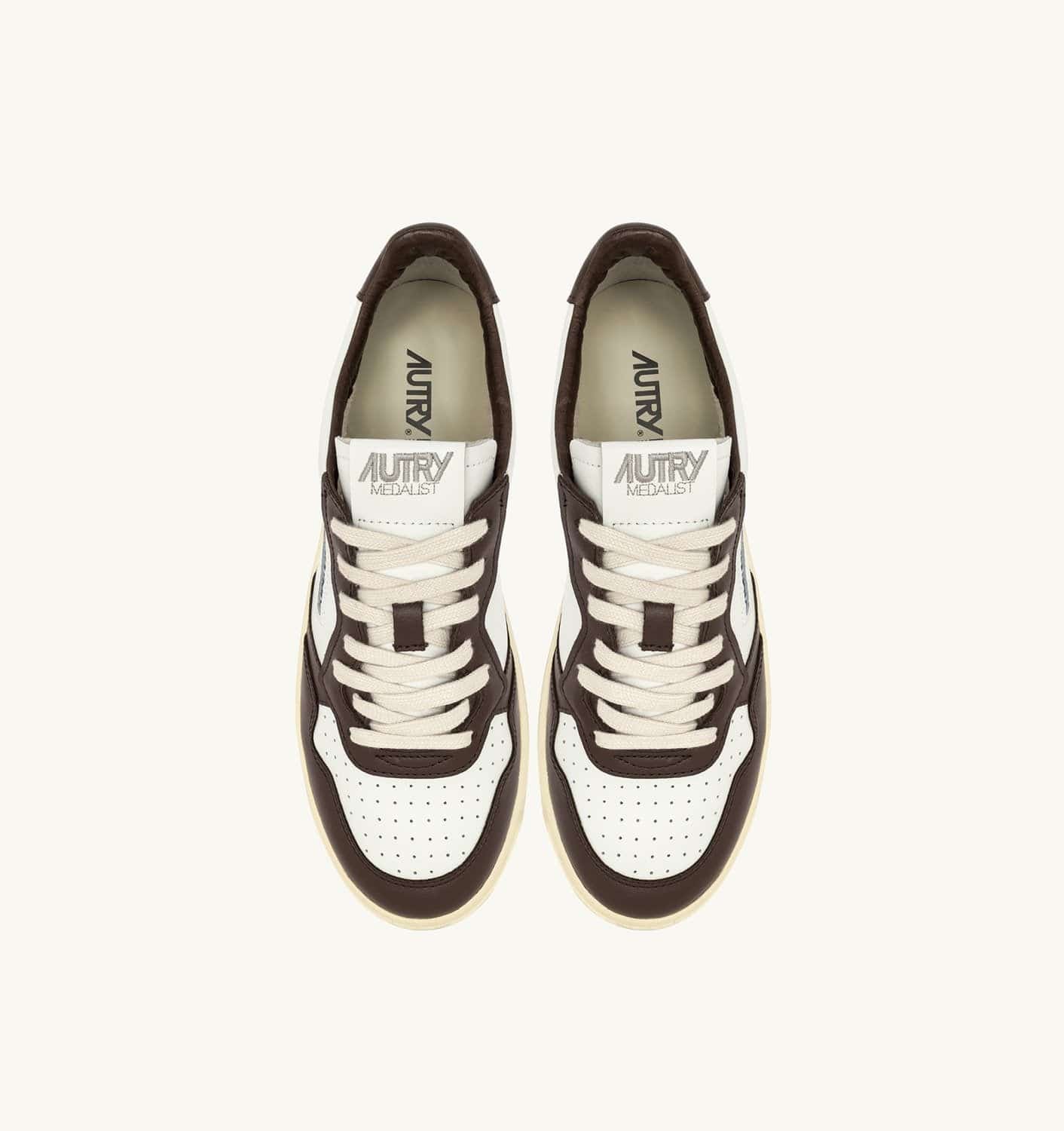 SNEAKERS MEDALIST LOW BICOLOR IN PELLE BIANCA E CHESTNUT