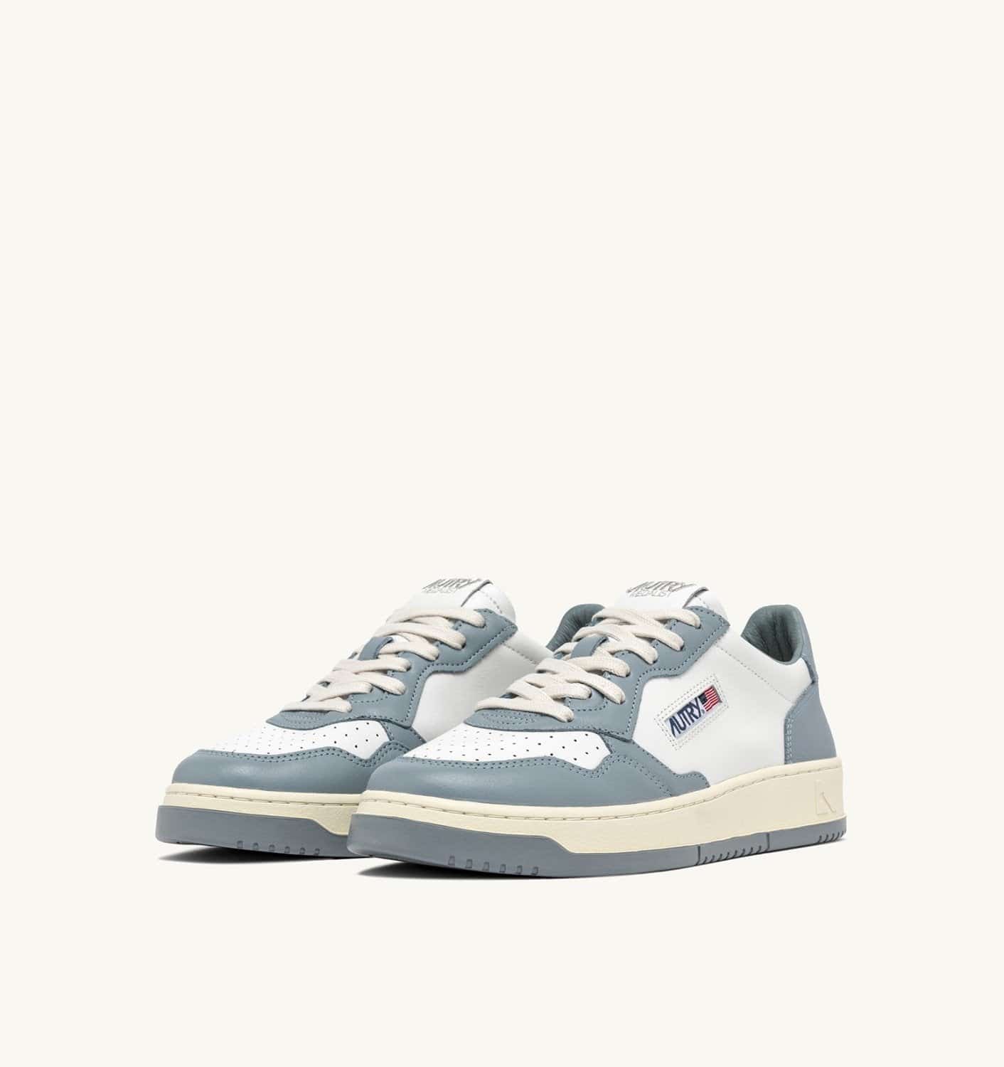 SNEAKERS MEDALIST LOW BICOLOR IN PELLE BIANCA E SILVER BLUE
