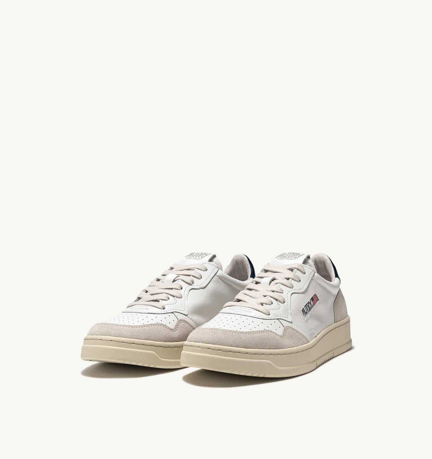 SNEAKERS MEDALIST LOW IN PELLE BIANCA E BLU E SUEDE BEIGE