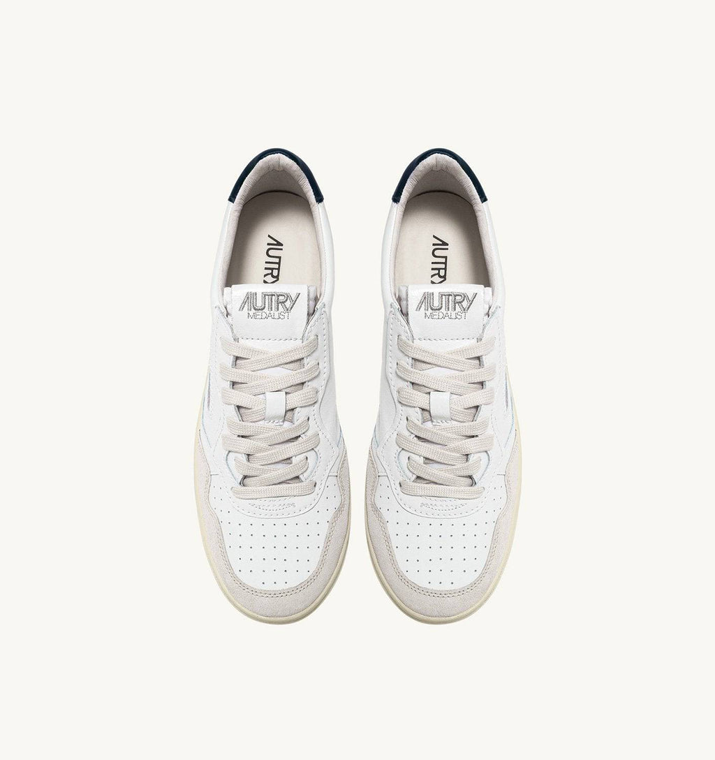 SNEAKERS MEDALIST LOW IN PELLE BIANCA E BLU E SUEDE BEIGE