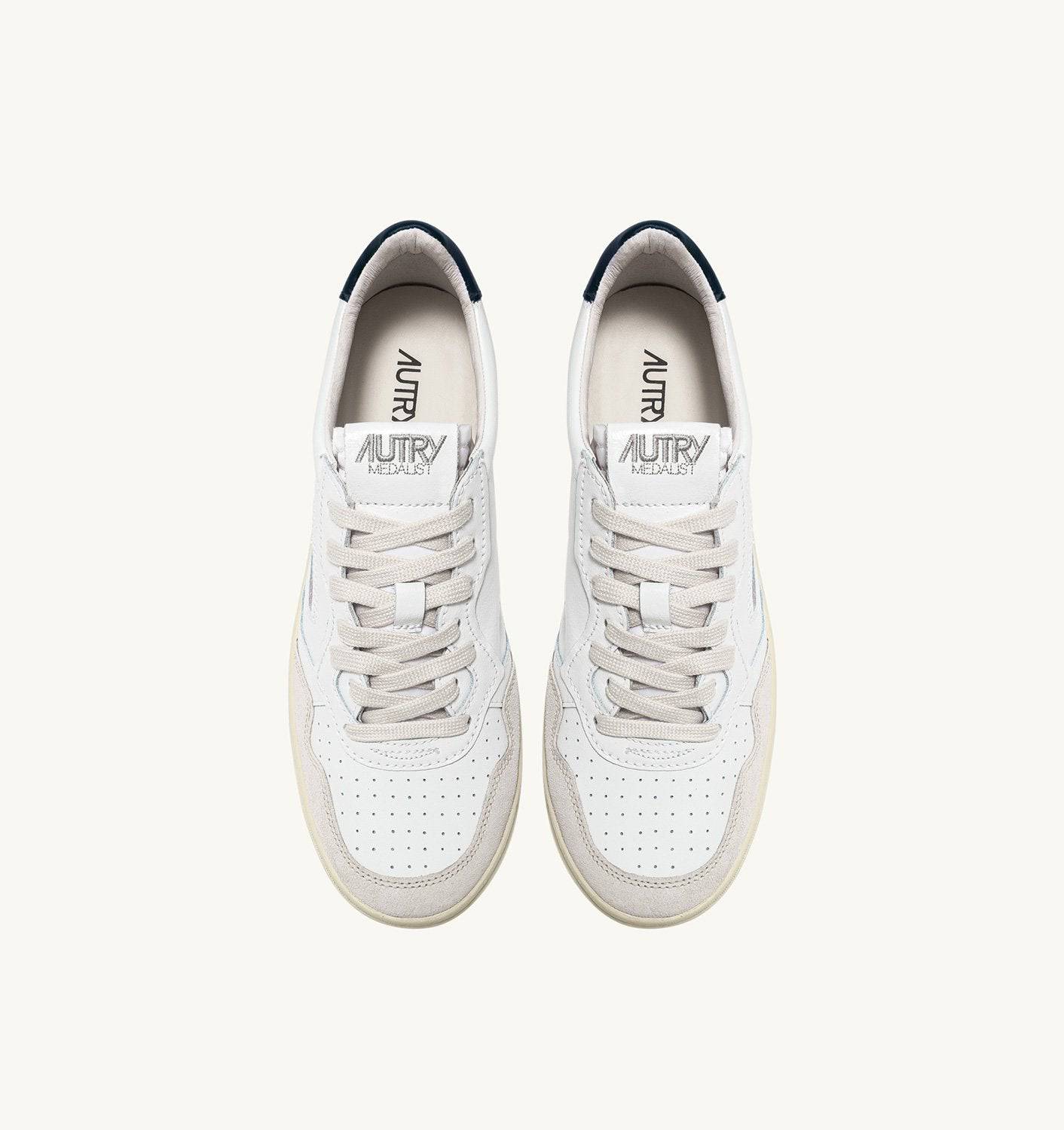 SNEAKERS MEDALIST LOW IN PELLE BIANCA E BLU E SUEDE BEIGE