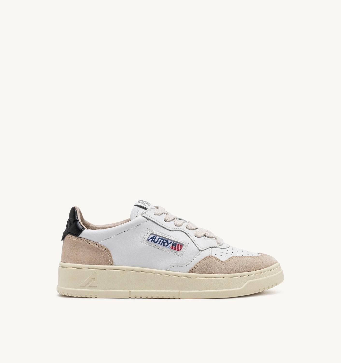 SNEAKERS MEDALIST LOW IN PELLE BIANCA E NERA E SUEDE BEIGE
