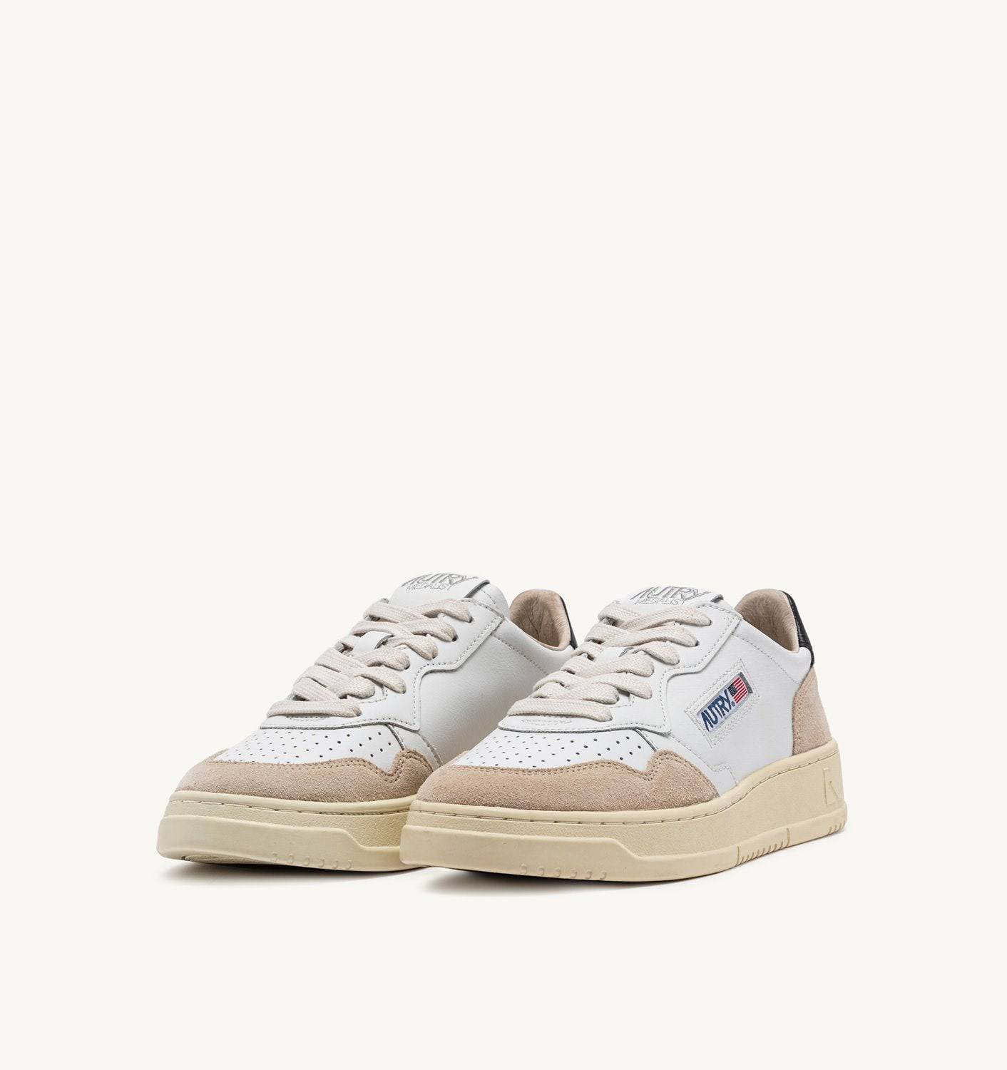 SNEAKERS MEDALIST LOW IN PELLE BIANCA E NERA E SUEDE BEIGE