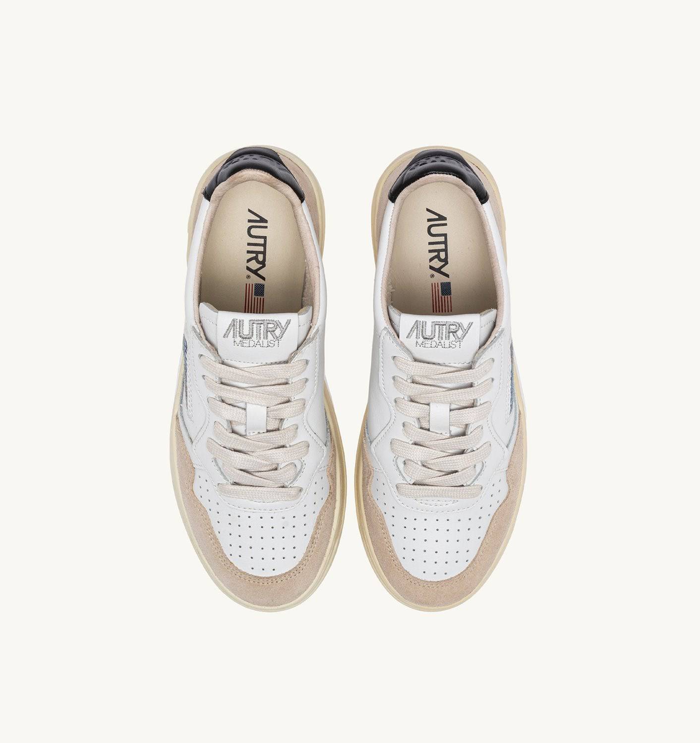 SNEAKERS MEDALIST LOW IN PELLE BIANCA E NERA E SUEDE BEIGE