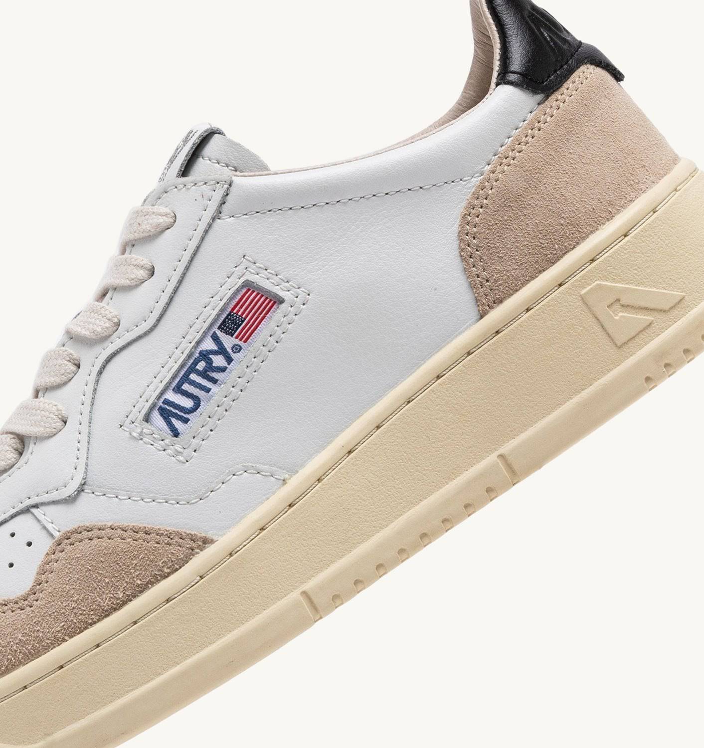 SNEAKERS MEDALIST LOW IN PELLE BIANCA E NERA E SUEDE BEIGE