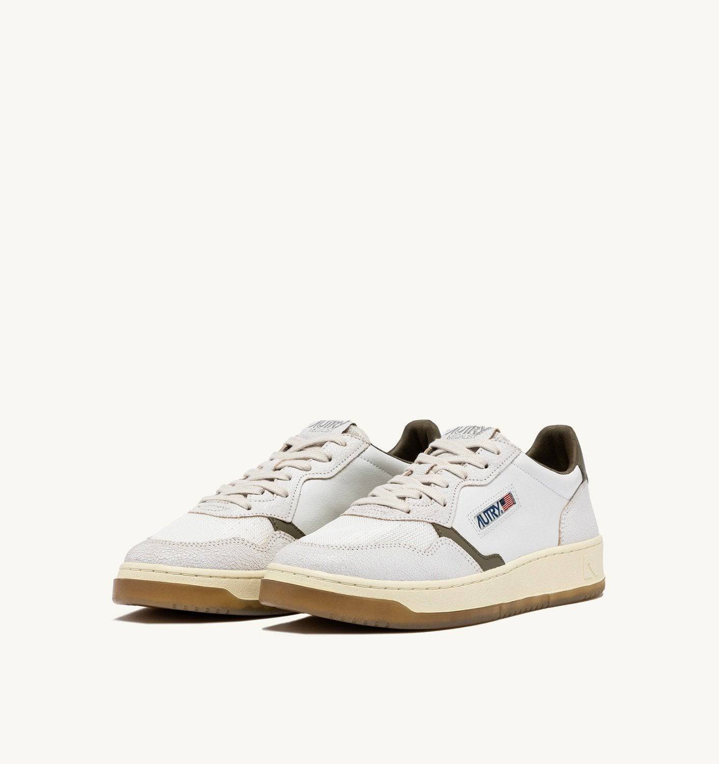 SNEAKERS MEDALIST LOW IN PELLE E MESH COLORE BIANCO E COVERT GREEN