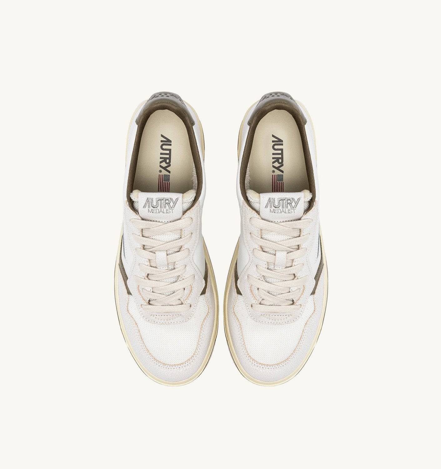 SNEAKERS MEDALIST LOW IN PELLE E MESH COLORE BIANCO E COVERT GREEN