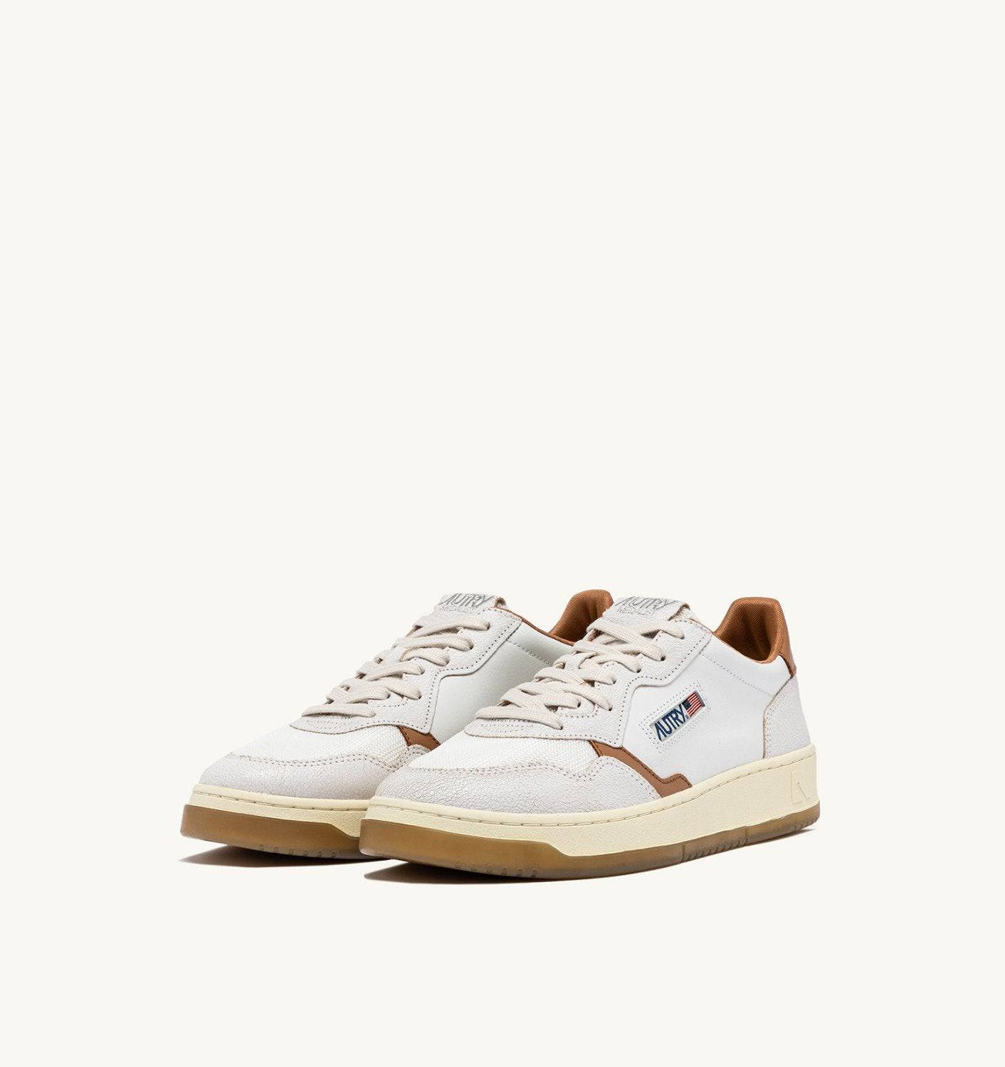 SNEAKERS MEDALIST LOW IN PELLE E MESH COLORE BIANCO E TANZINE