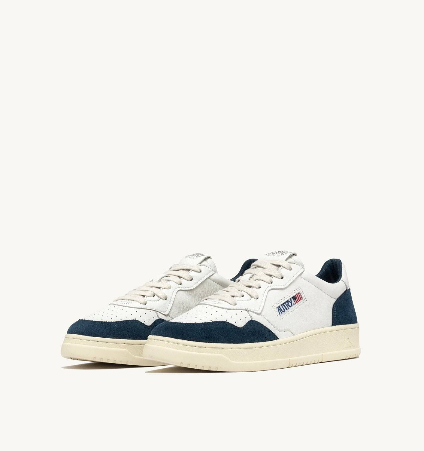 SNEAKERS MEDALIST LOW IN PELLE E SUEDE COLORE BIANCO E CAPRI