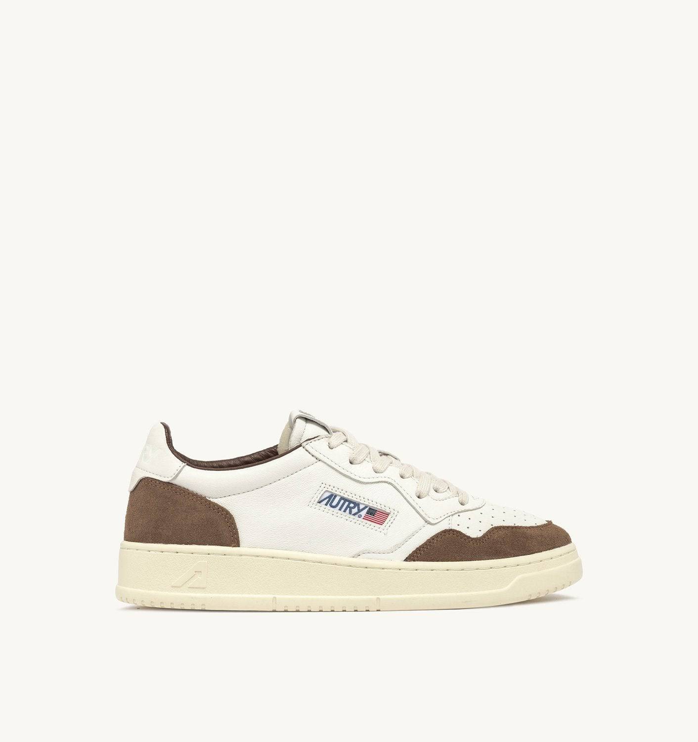 SNEAKERS MEDALIST LOW IN PELLE E SUEDE COLORE BIANCO E CIGAR