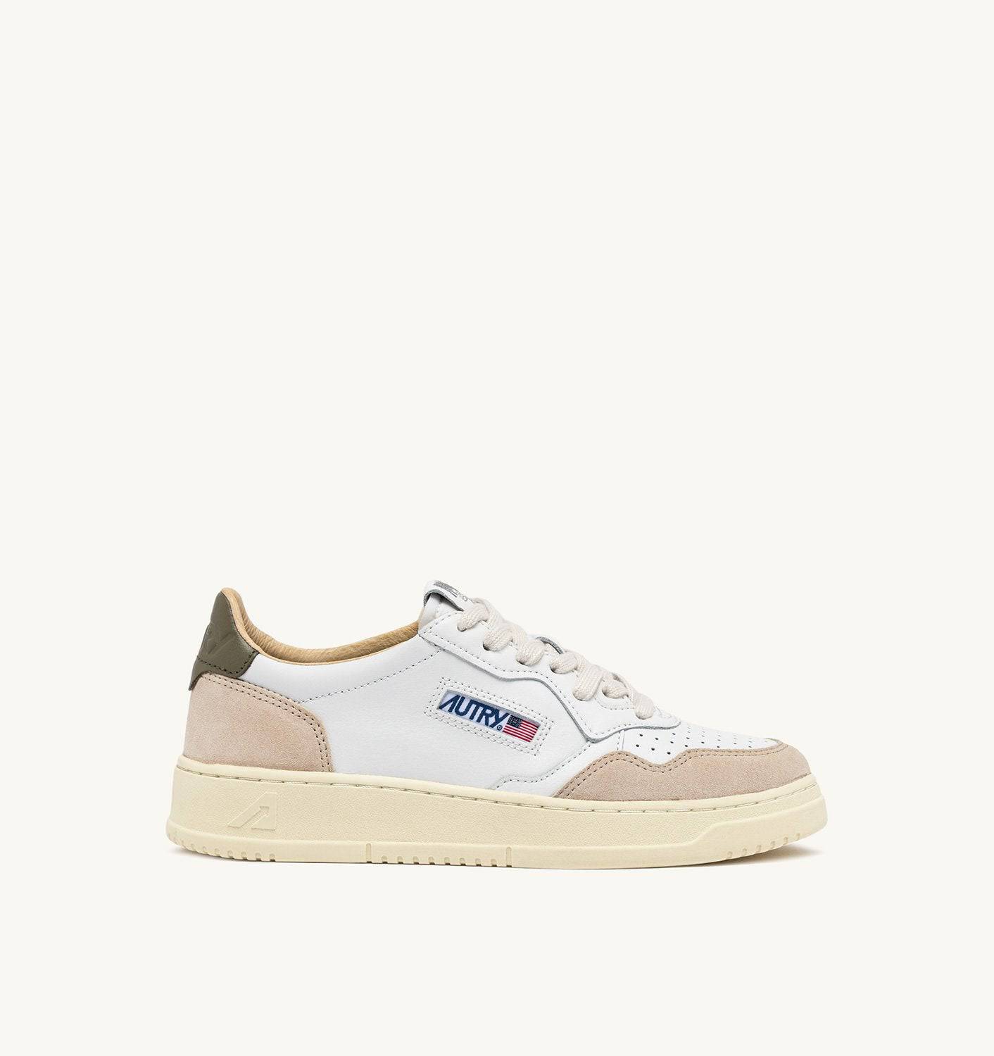 SNEAKERS MEDALIST LOW IN PELLE E SUEDE COLORE BIANCO E COVERT GREEN