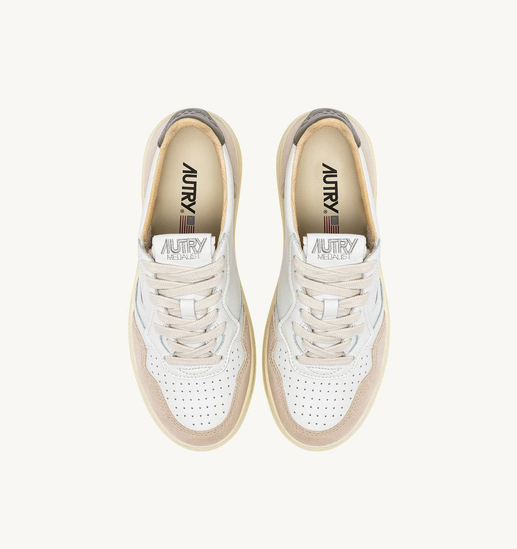 SNEAKERS MEDALIST LOW IN PELLE E SUEDE COLORE BIANCO E COVERT GREEN