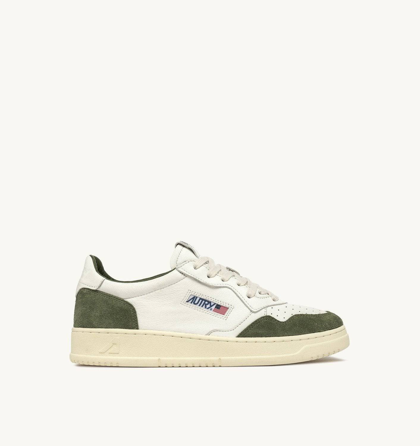SNEAKERS MEDALIST LOW IN PELLE E SUEDE COLORE BIANCO E MILITARY