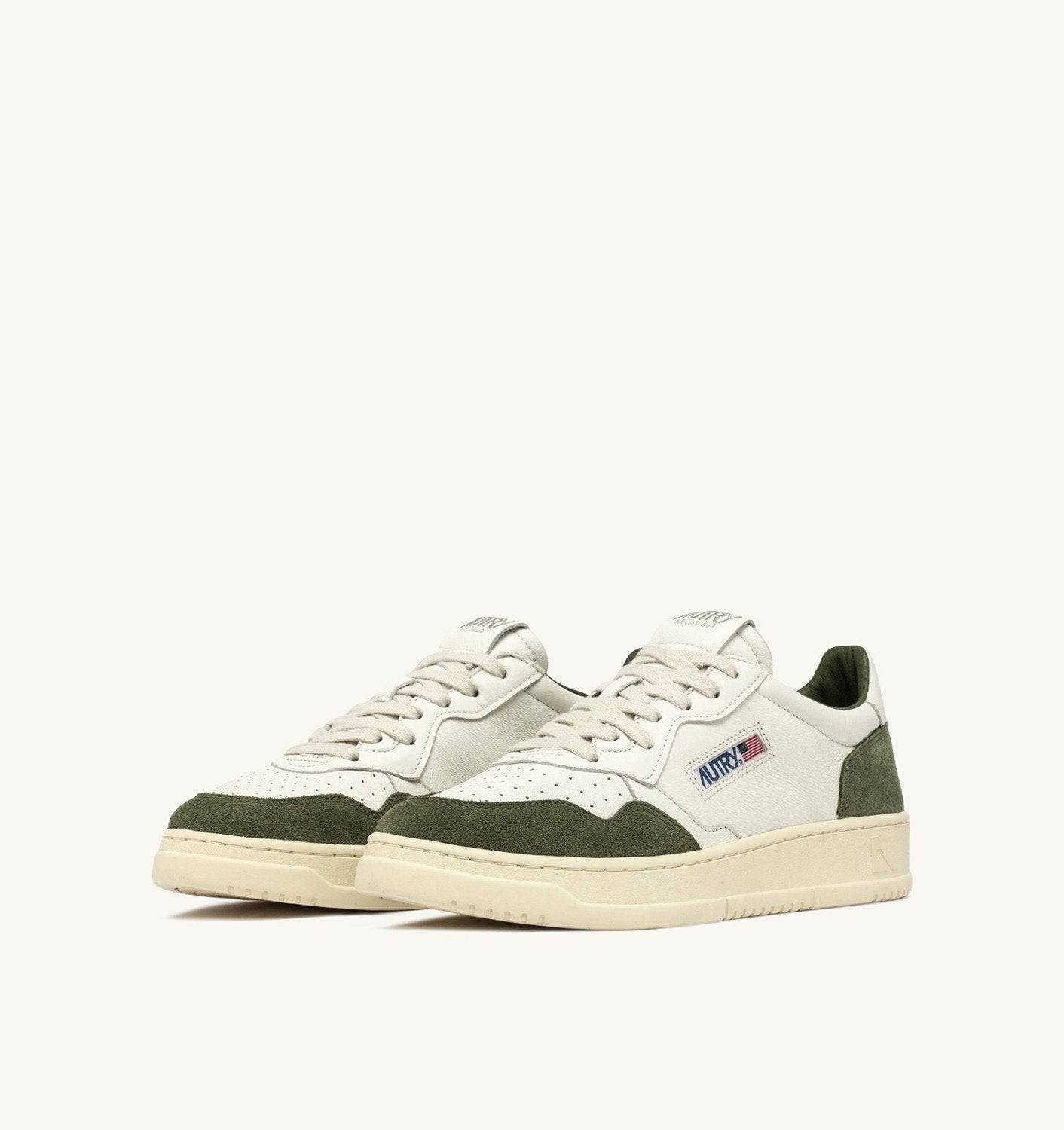 SNEAKERS MEDALIST LOW IN PELLE E SUEDE COLORE BIANCO E MILITARY