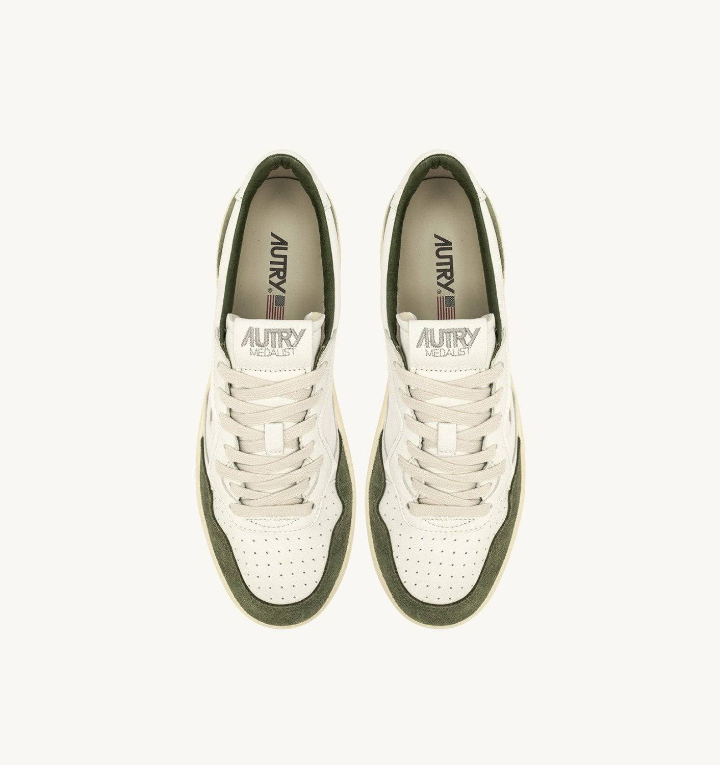 SNEAKERS MEDALIST LOW IN PELLE E SUEDE COLORE BIANCO E MILITARY