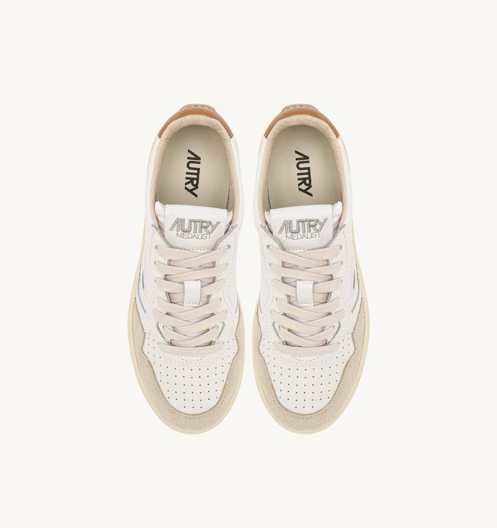 SNEAKERS MEDALIST LOW IN SUEDE E PELLE BIANCA E BROWN SUGAR