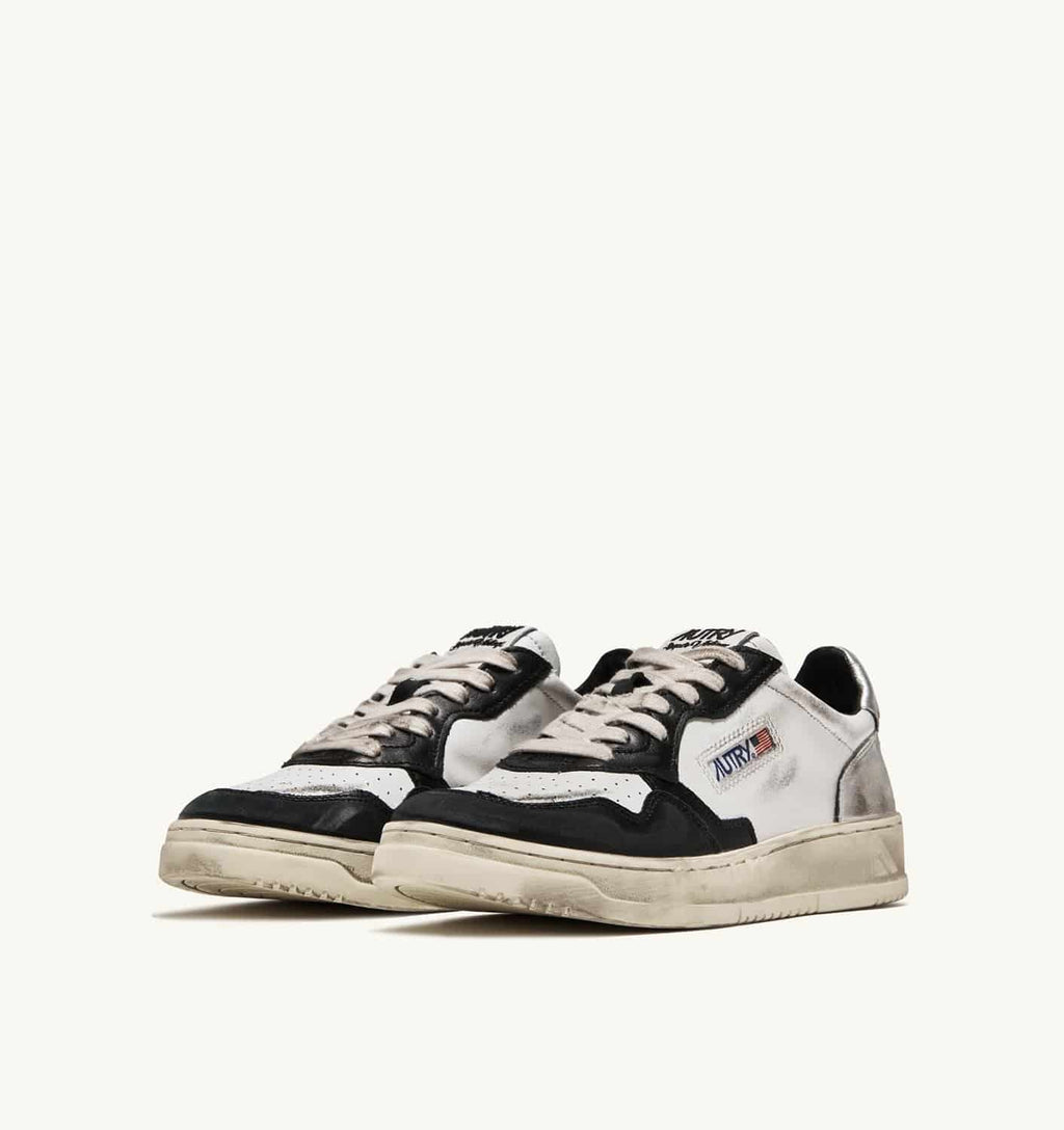 SNEAKERS MEDALIST LOW SUPER VINTAGE IN PELLE BIANCA NERA E ARGENTO