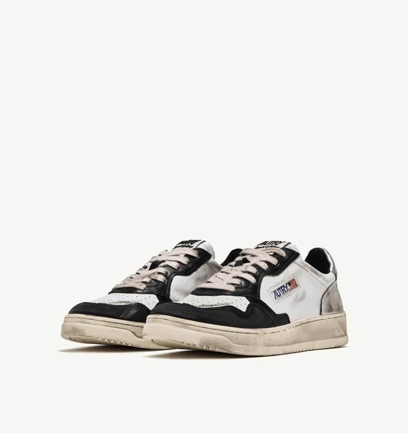 SNEAKERS MEDALIST LOW SUPER VINTAGE IN PELLE BIANCA NERA E ARGENTO