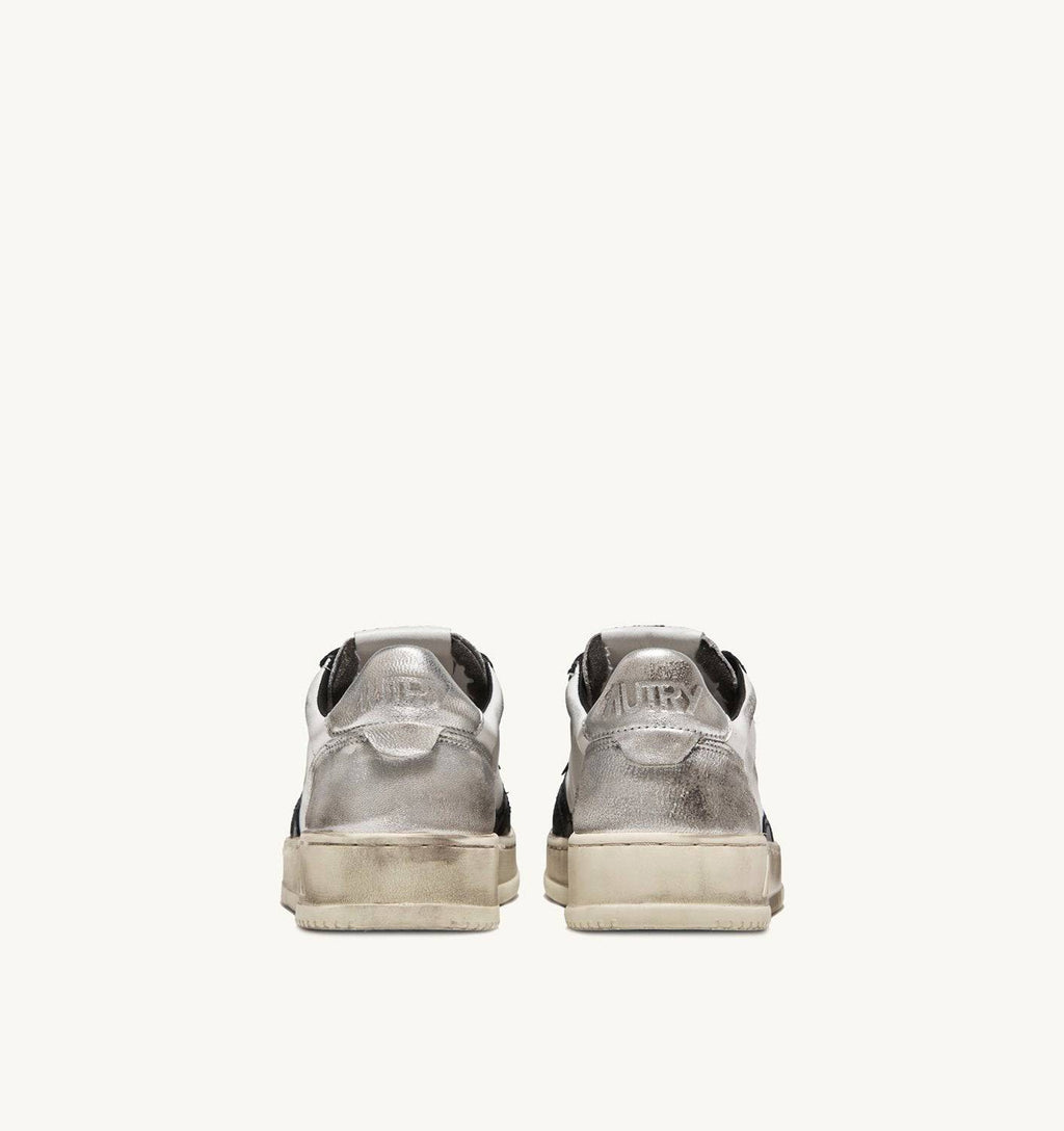 SNEAKERS MEDALIST LOW SUPER VINTAGE IN PELLE BIANCA NERA E ARGENTO