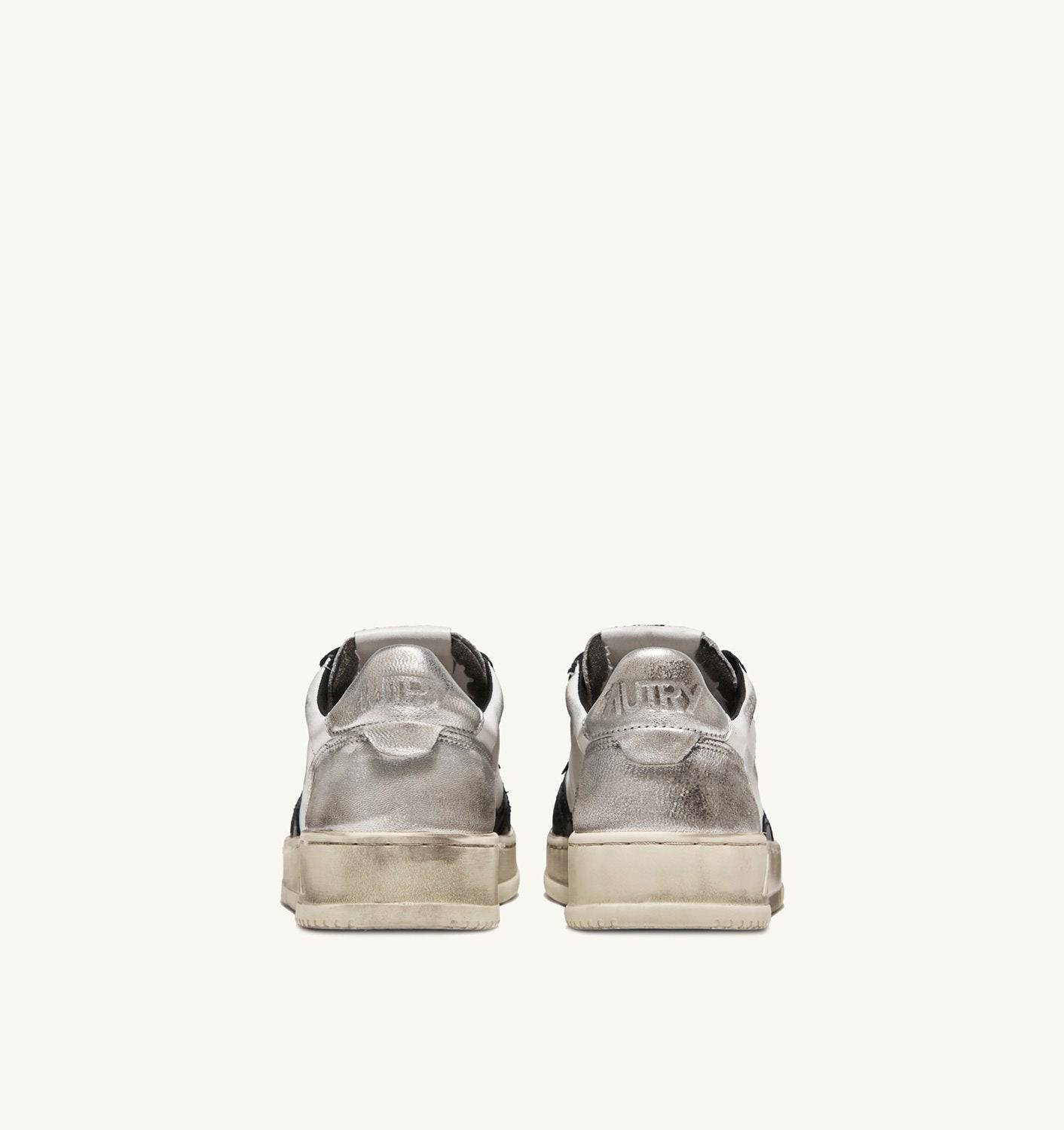 SNEAKERS MEDALIST LOW SUPER VINTAGE IN PELLE BIANCA NERA E ARGENTO