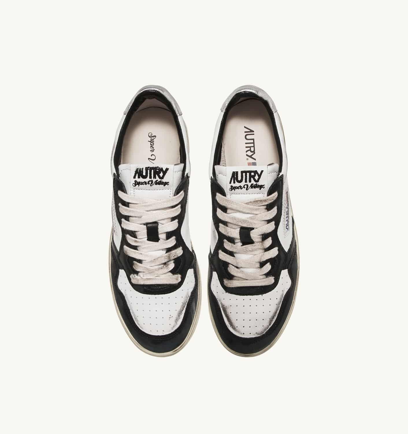 SNEAKERS MEDALIST LOW SUPER VINTAGE IN PELLE BIANCA NERA E ARGENTO